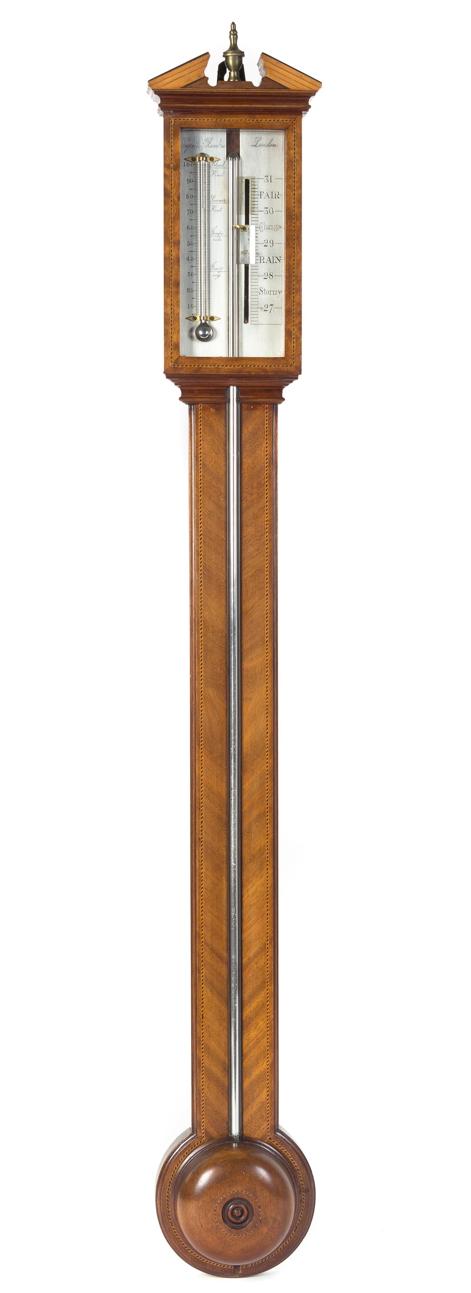 An English Mahogany Stick Barometer Height 39 inches. — NEGRETTI & ZAMBRA, CIRCA 1900