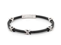 An 18 Karat White Gold, Diamond and Rubber Bracelet, Italian,