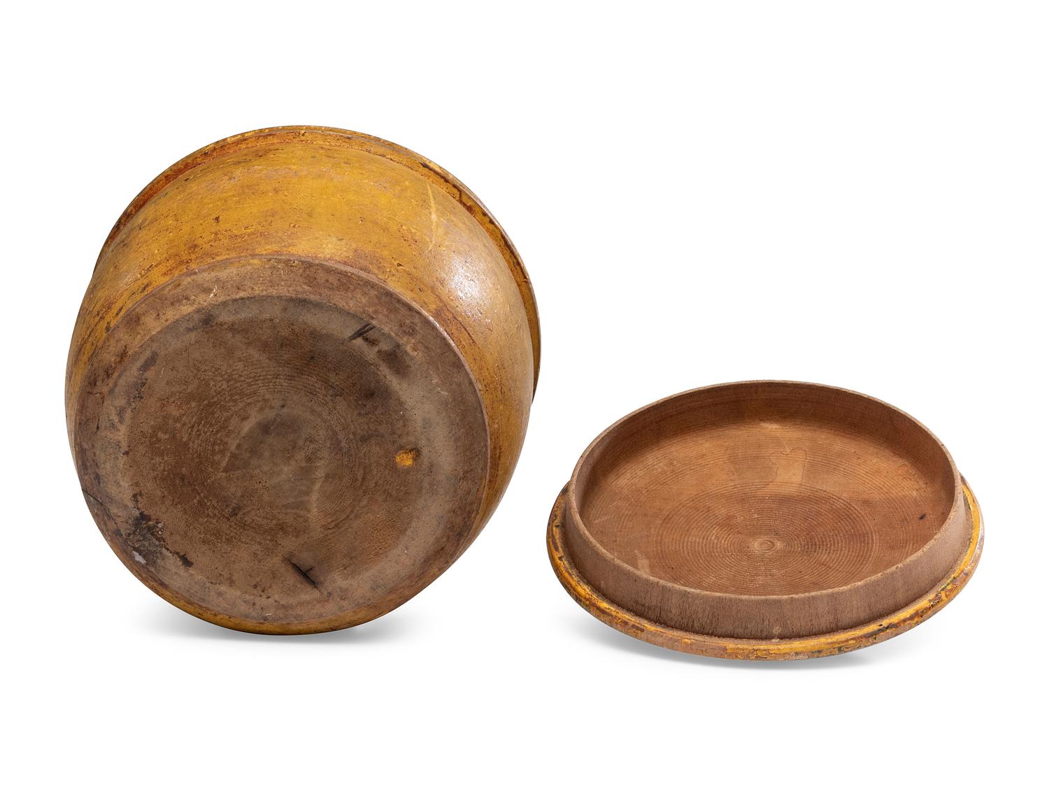 A Yellow Painted Lidded Treenware Canister, 19th Century