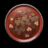 A Japanese Gold and Red Lacquer Circular Tray