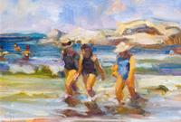 Susan Doyle, (American, 21st Century), Three Works; Untitled, (Children in the Ocean), Untitled (Three Girls in the Surf) and Untitled