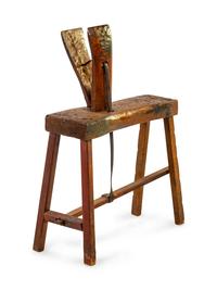 A Primitive Iron Mounted Harness Maker's Bench