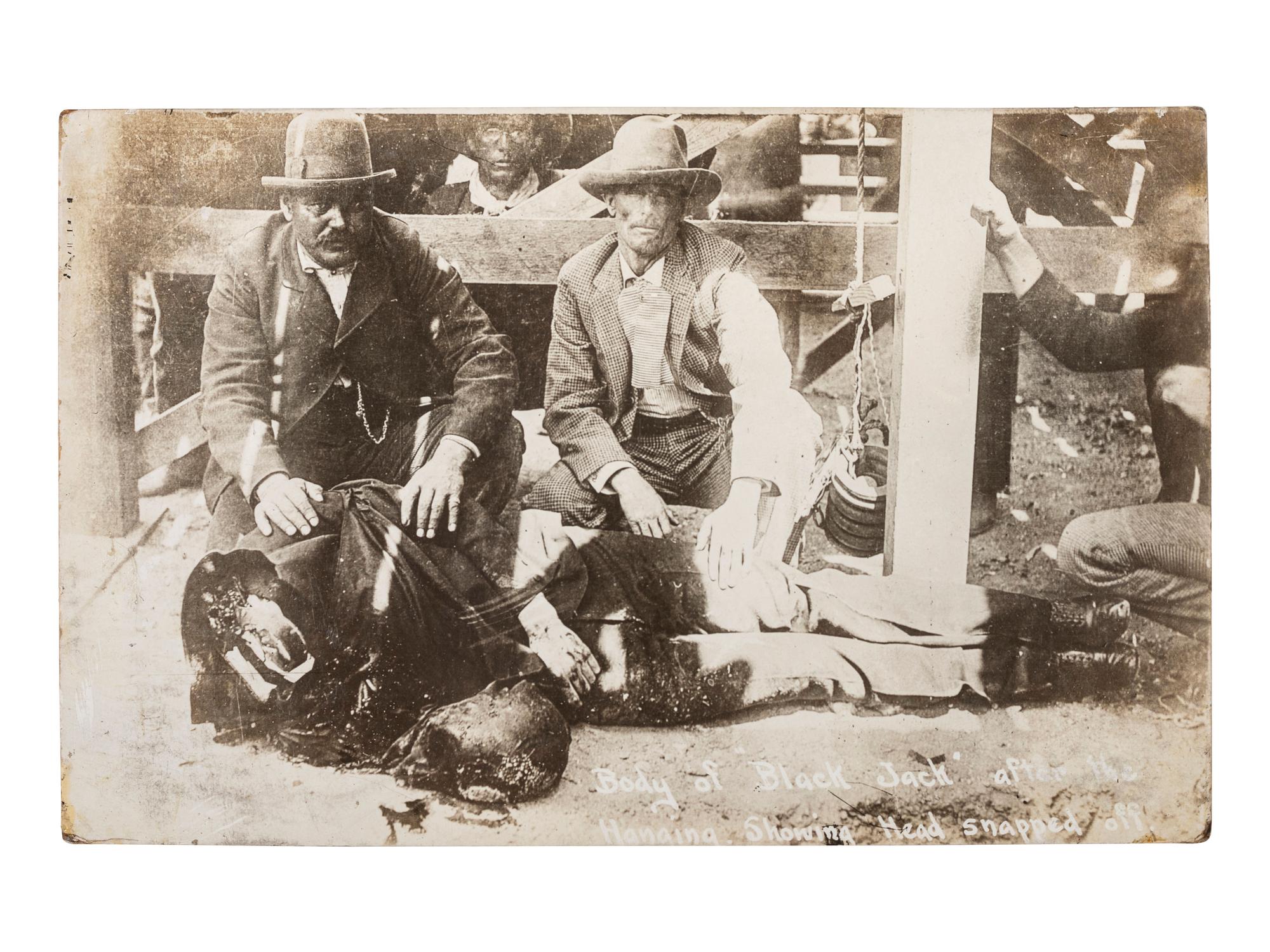 [OUTLAWS]. A pair of real photo postcards showing the hanging of Thomas Edward "Black Jack" Ketchum. [April 1901].