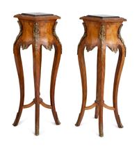 A Pair of Louis XV Style Gilt Metal Mounted Marble-Top Pedestals