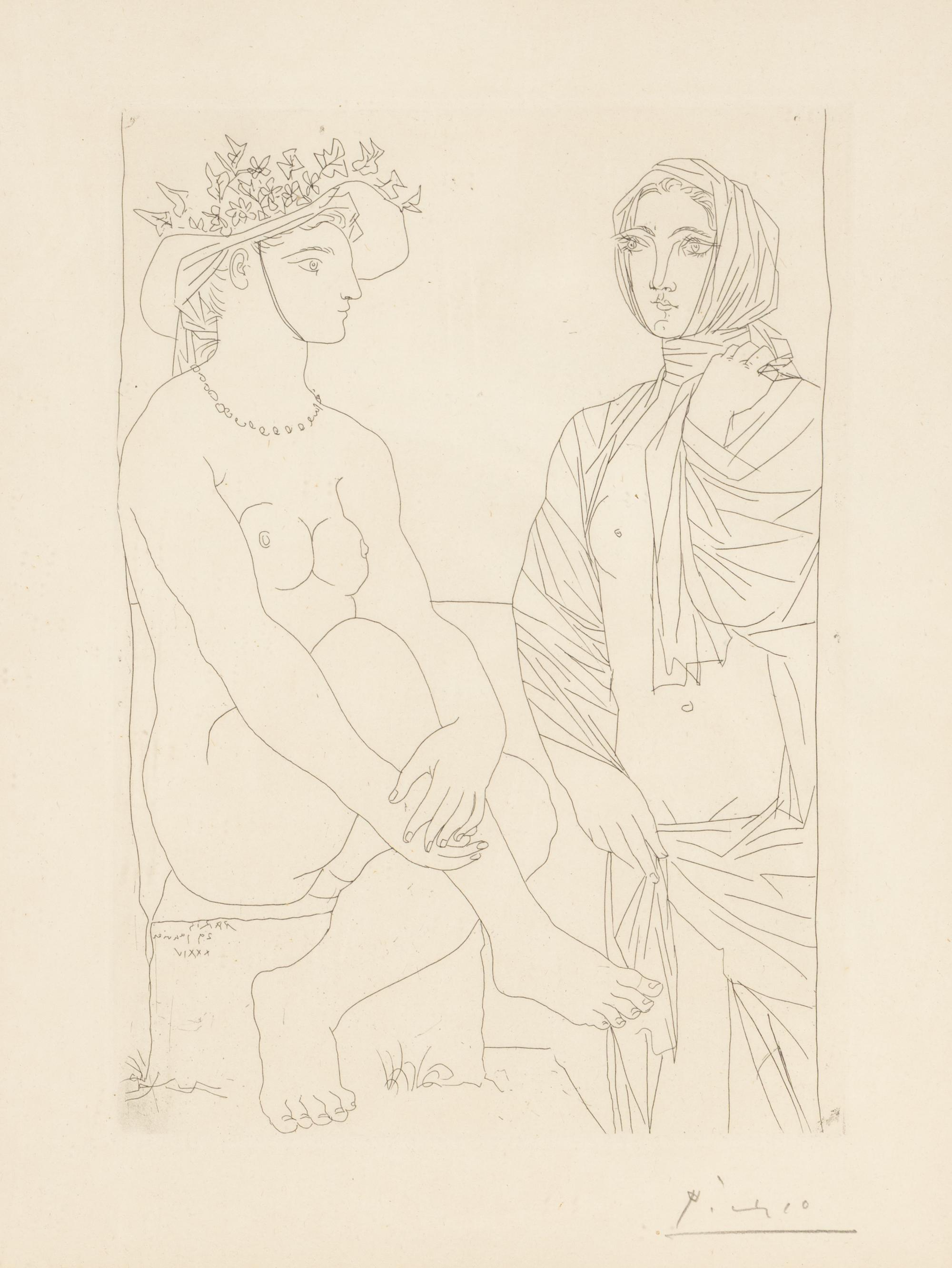 Femme assise au chapeau et femme debout drapée (from La Suite Vollard )