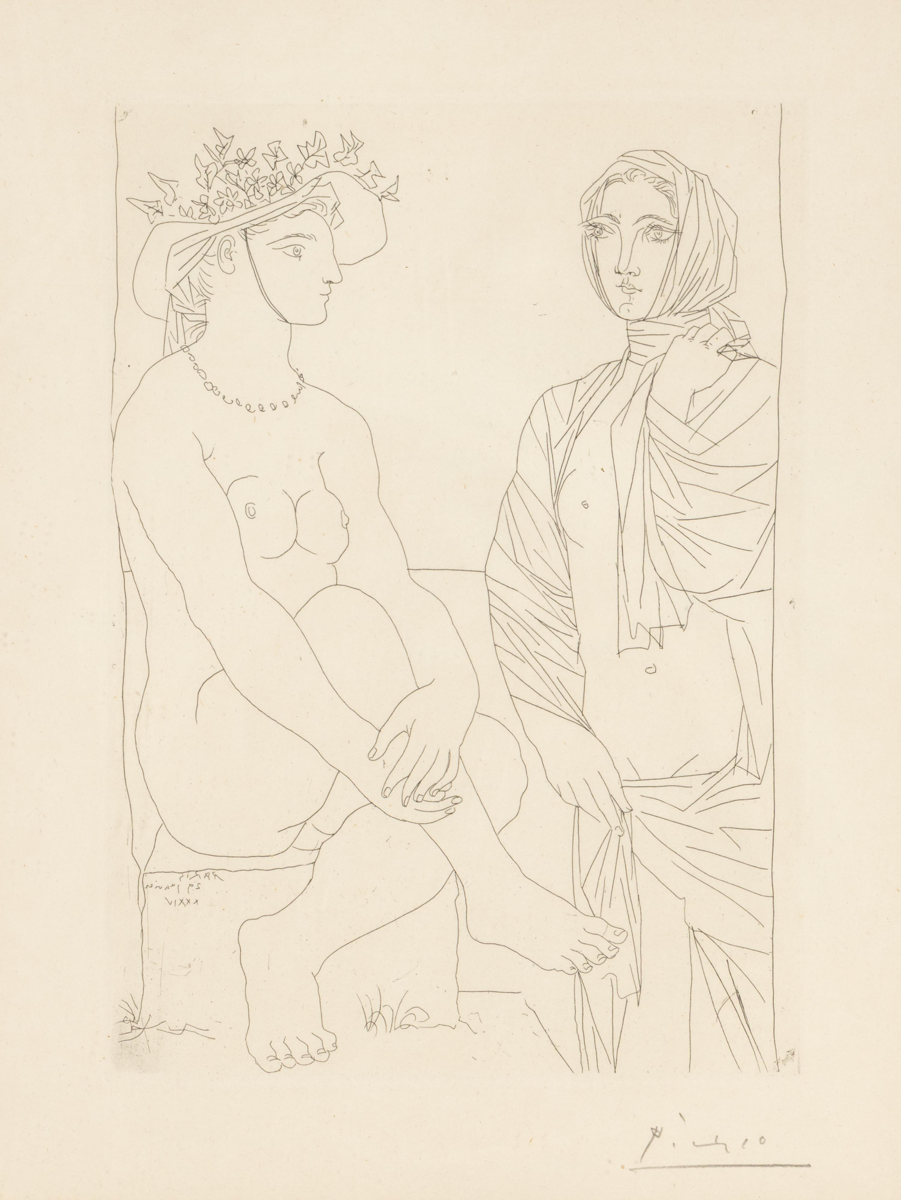 Femme assise au chapeau et femme debout drapée (from La Suite Vollard )