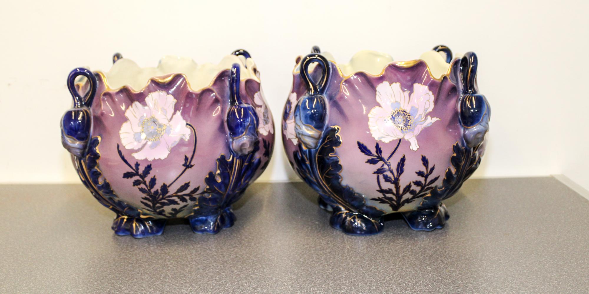 A Pair of French Polychrome Jardinieres Height 10 3/4 x width 13 inches. — K.G. LUNEVILLE, 20TH CENTURY