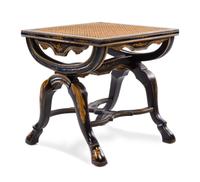A Regency Style Ebonized and Parcel Gilt Stool Height 18 x width 17 1/4 x depth 17 1/4 inches. — 19TH/20TH CENTURY