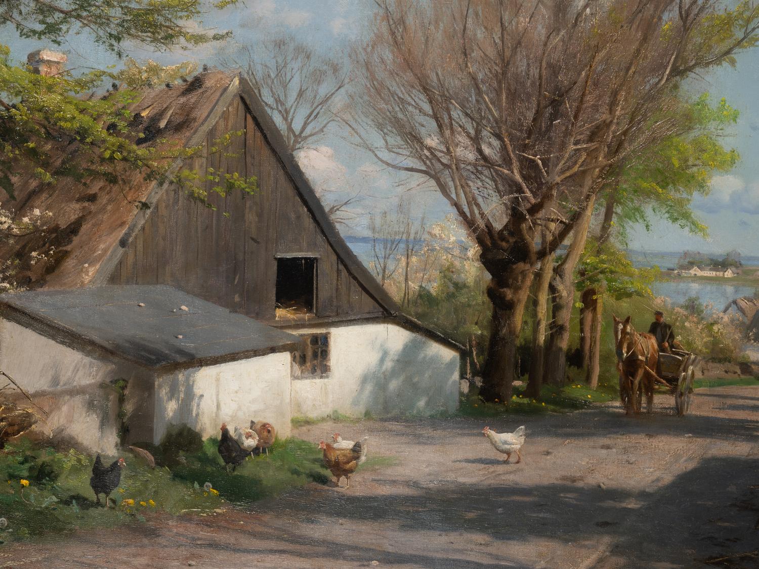 Spring day with a horse carriage on the road near Jyllinge