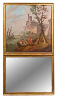A French Giltwood Trumeau Mirror Height 54 1/4 x width 30 inches. — 19TH CENTURY