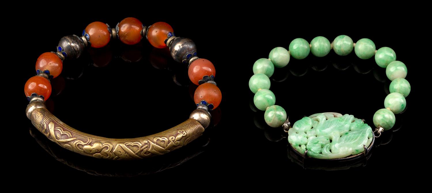 Two Chinese Hardstone Bracelets