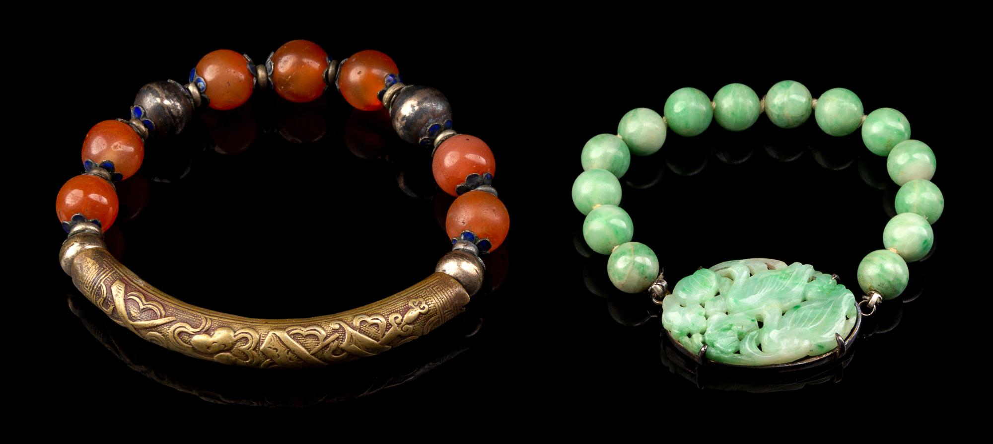 Two Chinese Hardstone Bracelets