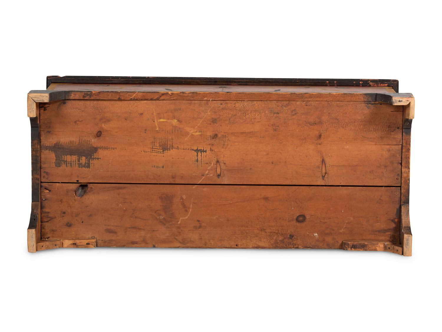 A Chippendale Red and Polychrome Paint-Decorated Poplar and Pine Blanket Chest