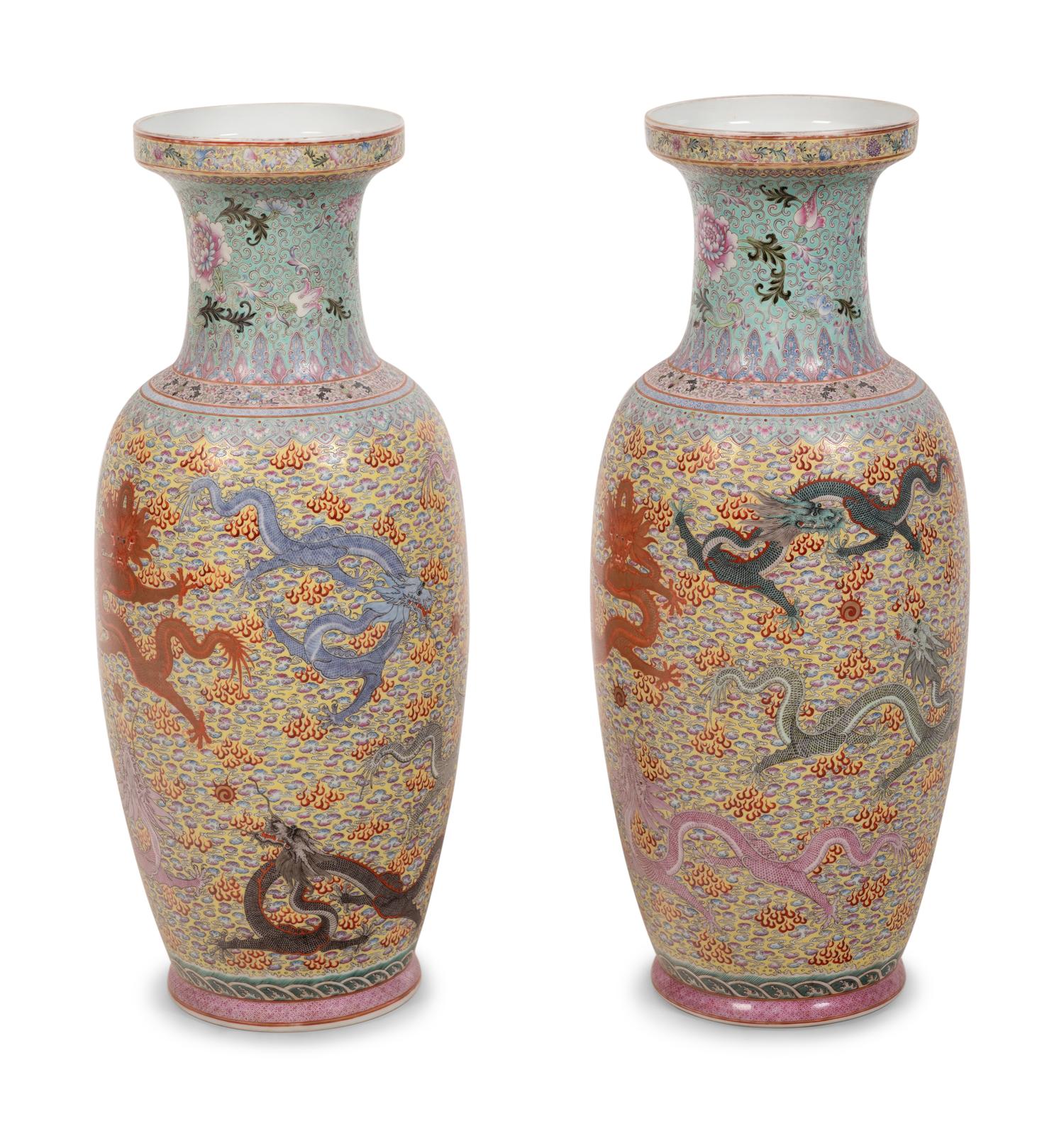 A Pair of Chinese Famille Rose Porcelain Vases