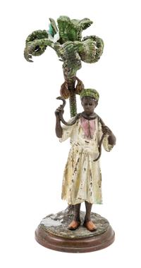 A Continental Cold Painted Cast Metal Figural Candlestick Height 8 3/4 inches.