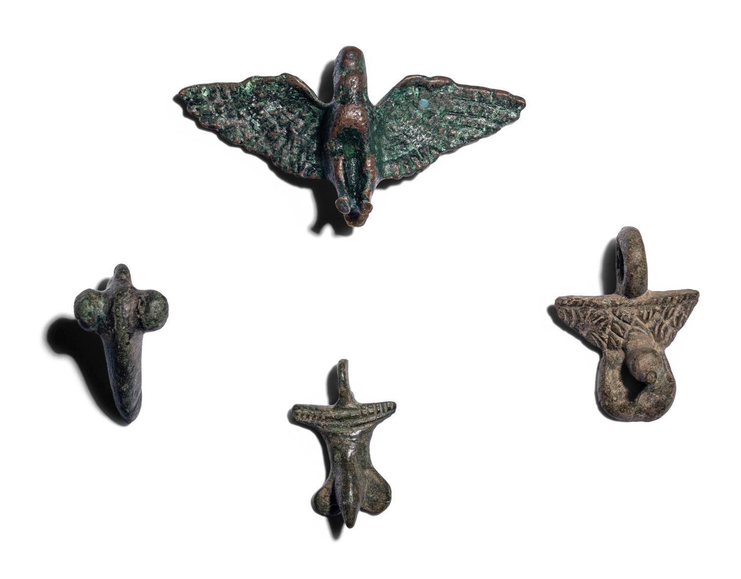 Four Roman Bronze Phallus Amulets