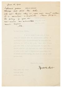EARHART, Amelia (1897-1937). Typed letter signed ("Amelia Earhart"), to Mrs John Jay White. Rye, New York, 25 May 1933.