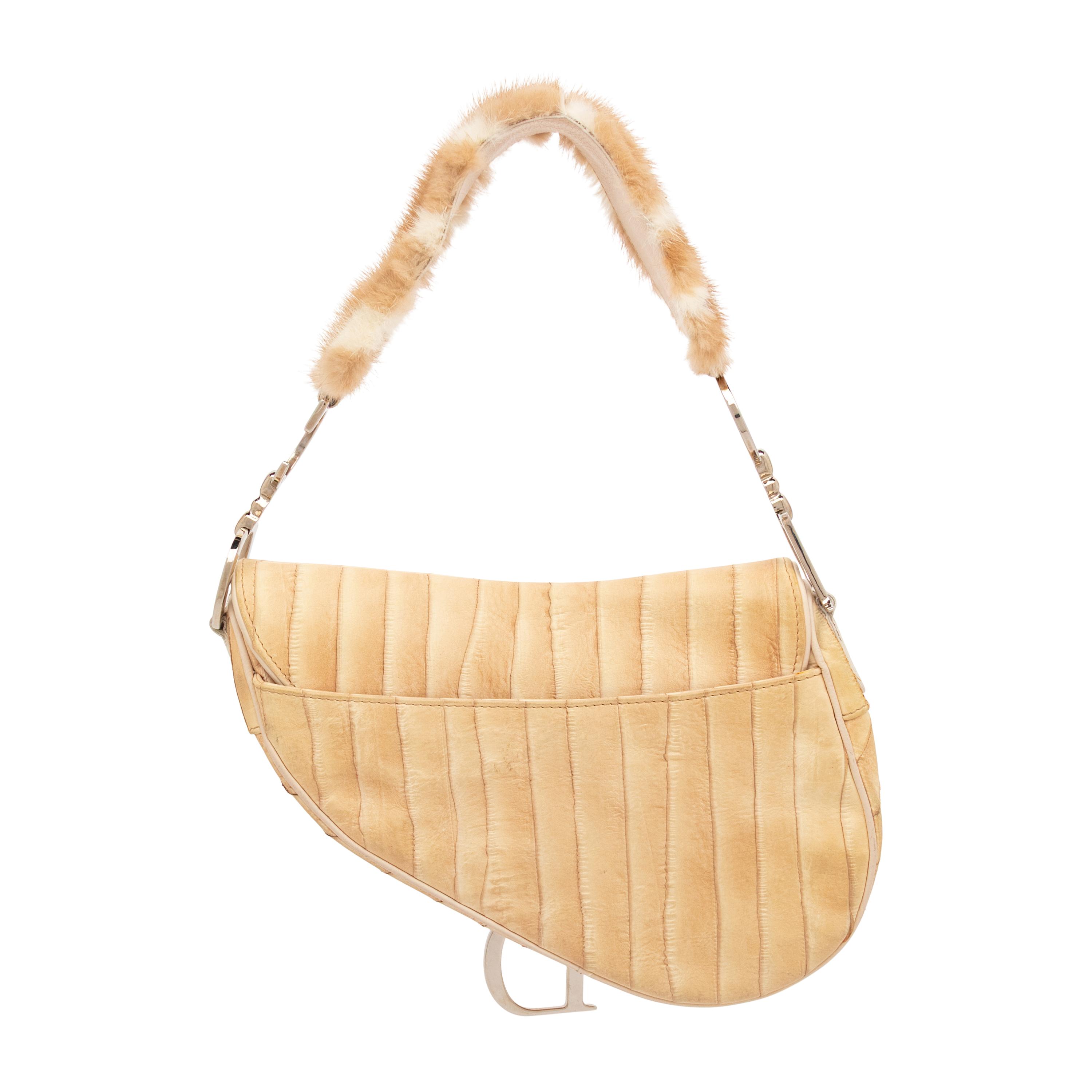 Christian Dior, Fur-Trim Eel Skin Saddle Bag