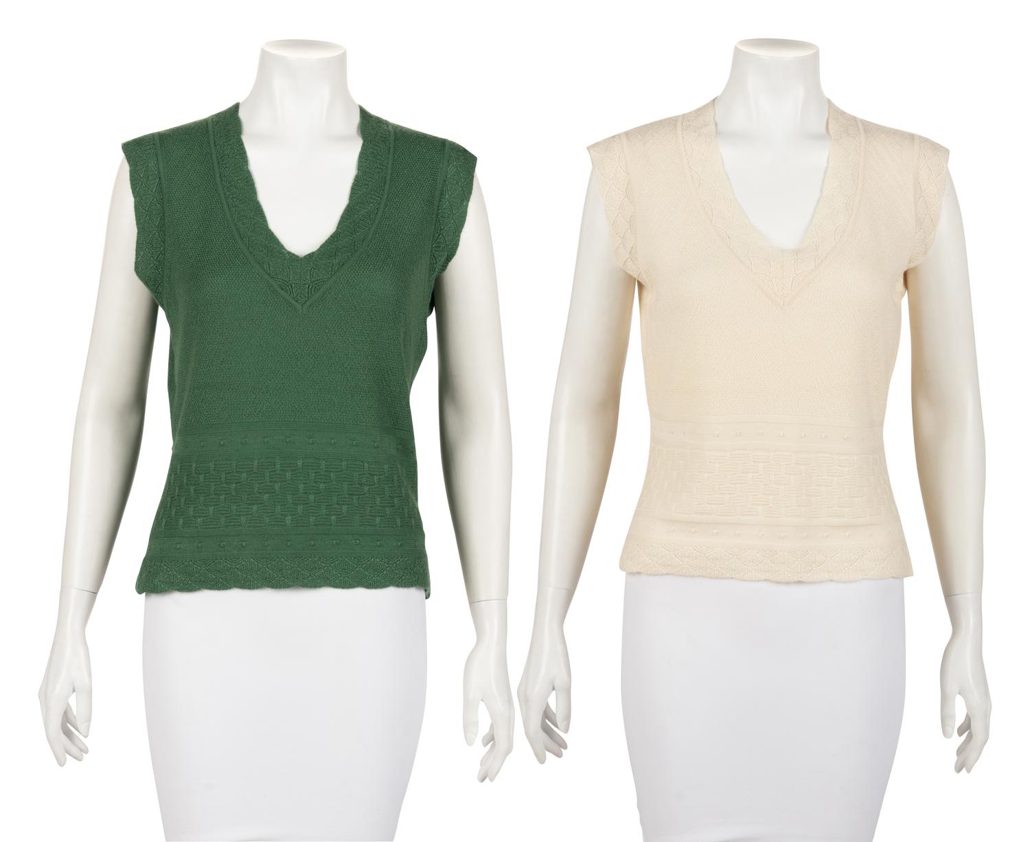 Five Carolina Herrera Knit Top Pieces: Two Twin Sets and One Sleeveless Top, 2000s
