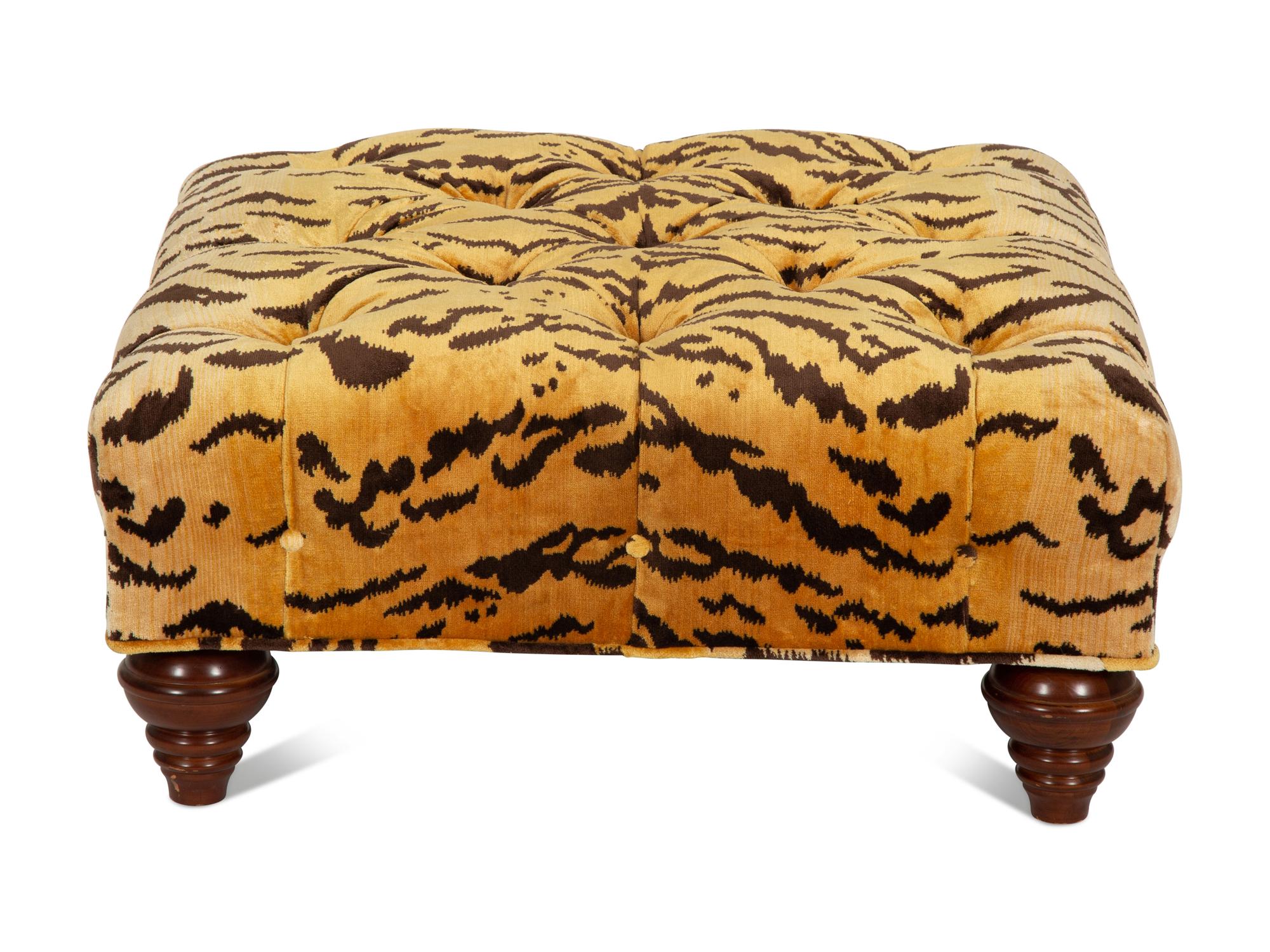 A Victorian Style Button-Tufted Mahogany Ottoman