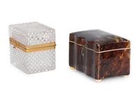 A French Gilt Metal-Mounted Glass Jewelry Case and Faux-Tortoise Box