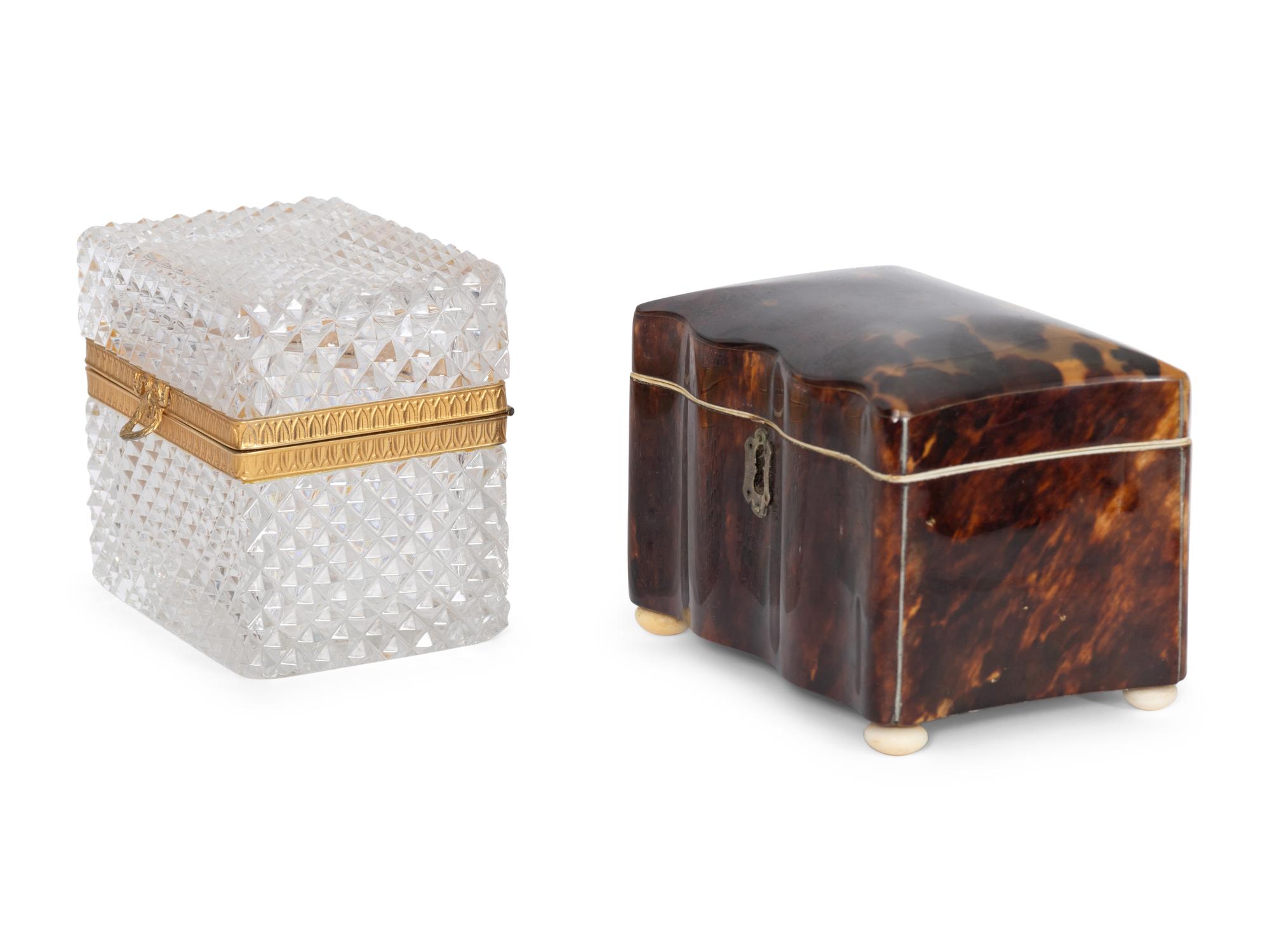 A French Gilt Metal-Mounted Glass Jewelry Case and Faux-Tortoise Box