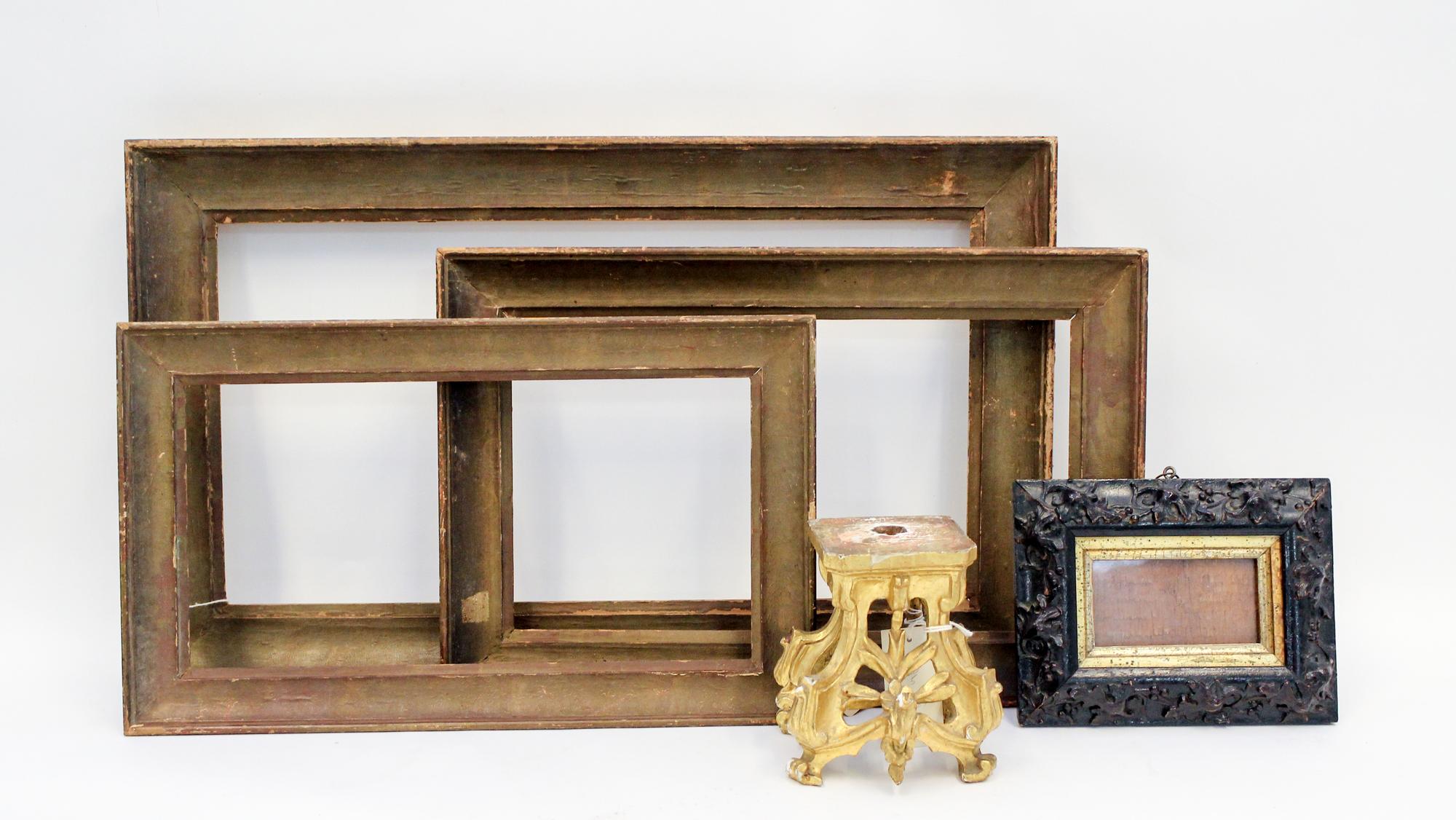 A Baroque Style Carved Wood Frame Largest frame 24 5/8 x 14 5/8 inches.