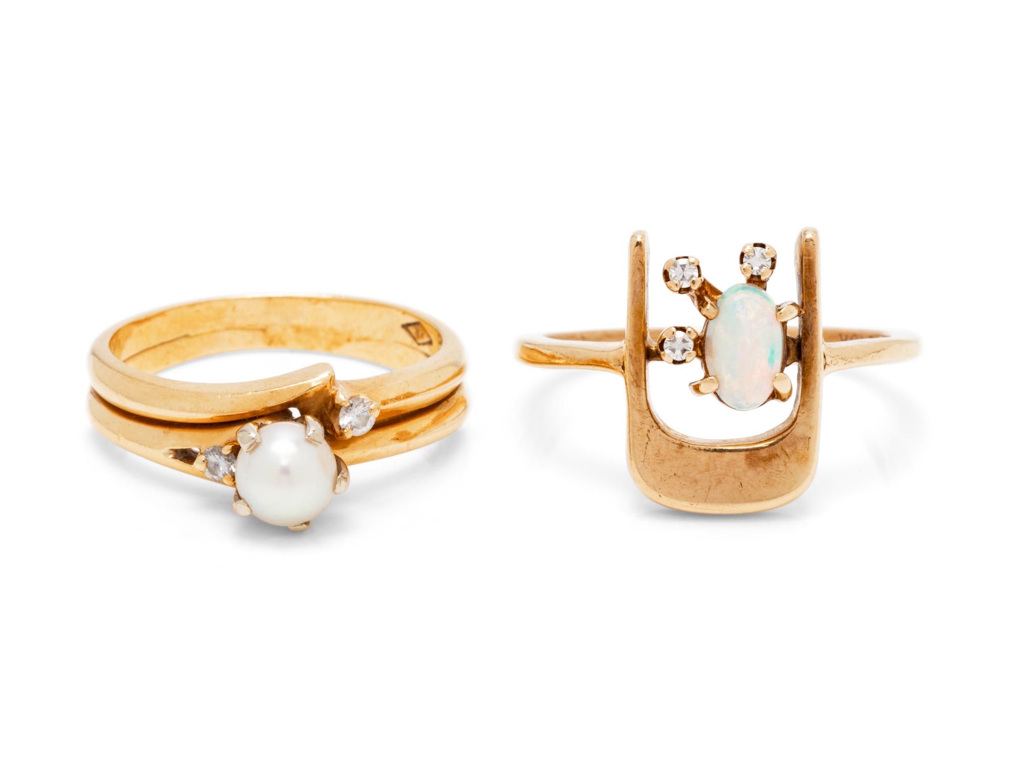A Collection of Yellow Gold and Diamond Rings,