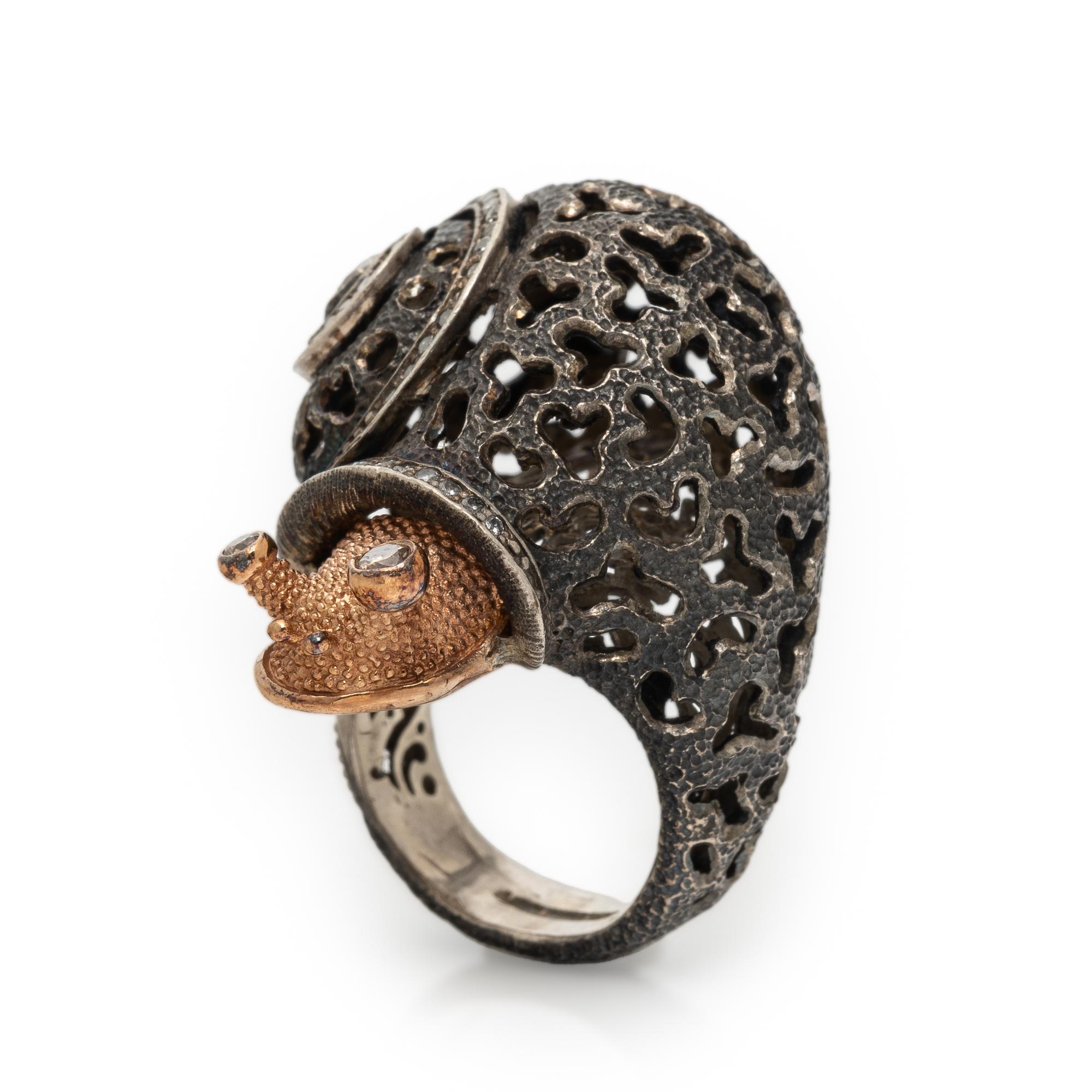 Alex Soldier, 'Codi the Snail' Diamond, Rose Gold, and Sterling Silver Ring
