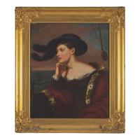 Charles Bird King (1785-1862) — Home, Fare Thee Well: Portrait of a Lady with Feathered Hat on a Ship , 1842
