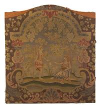 An English Needlepoint Firescreen, Height 29 1/2 x width 27 inches.