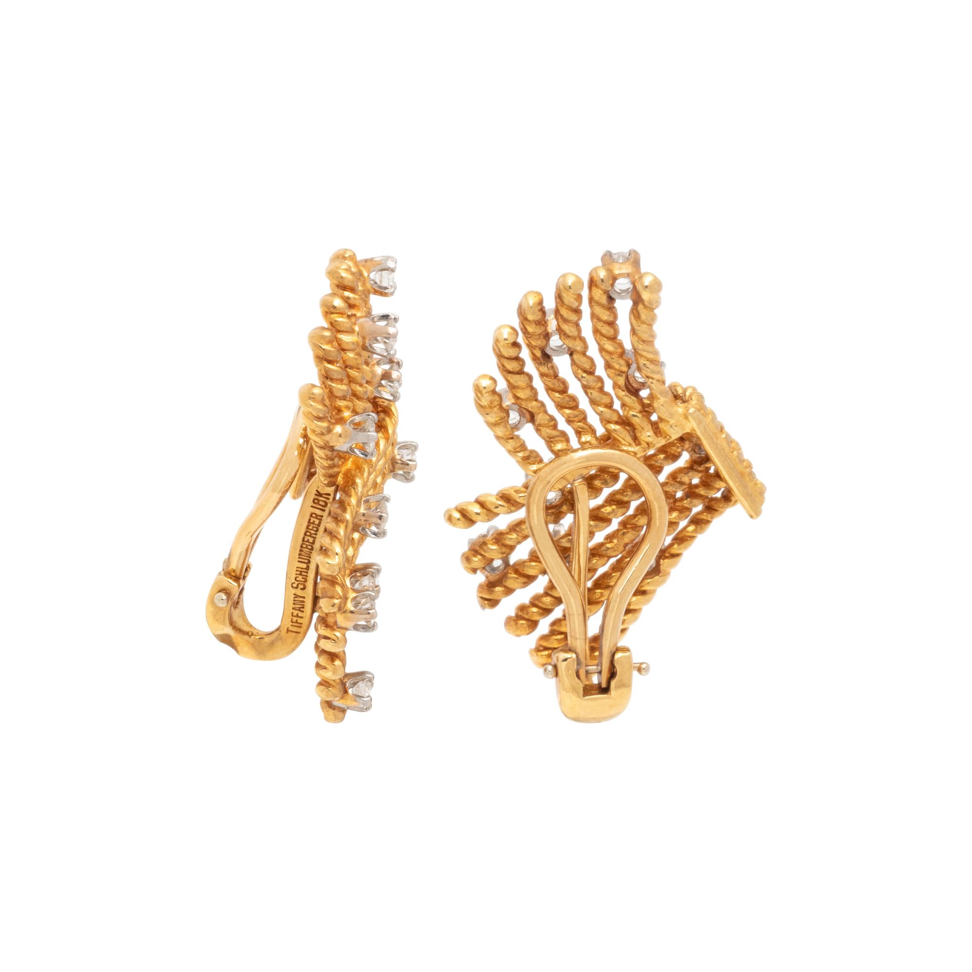 TIFFANY & CO., SCHLUMBERGER, YELLOW GOLD AND DIAMOND 'V-ROPE' EARRINGS