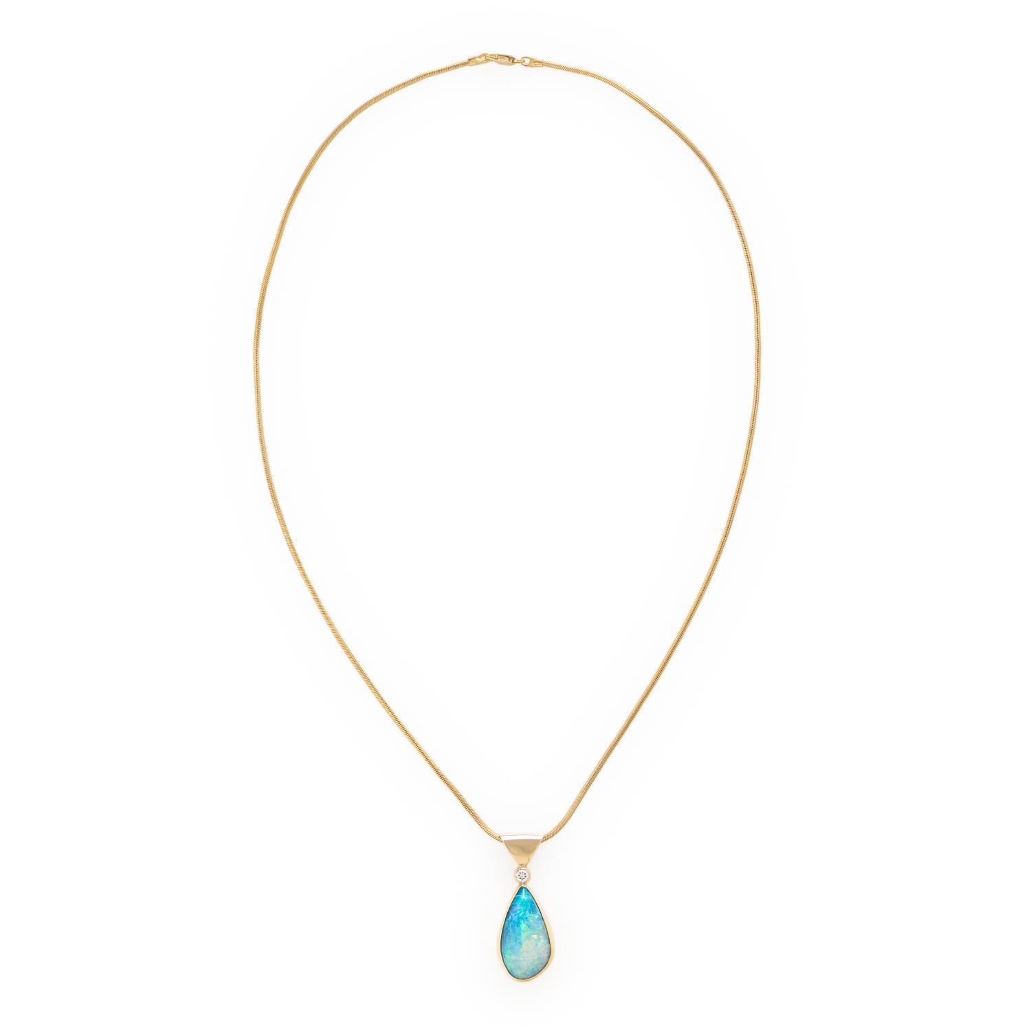Peggie Robinson Designs, Opal Doublet, Diamond, and Yellow Gold Necklace