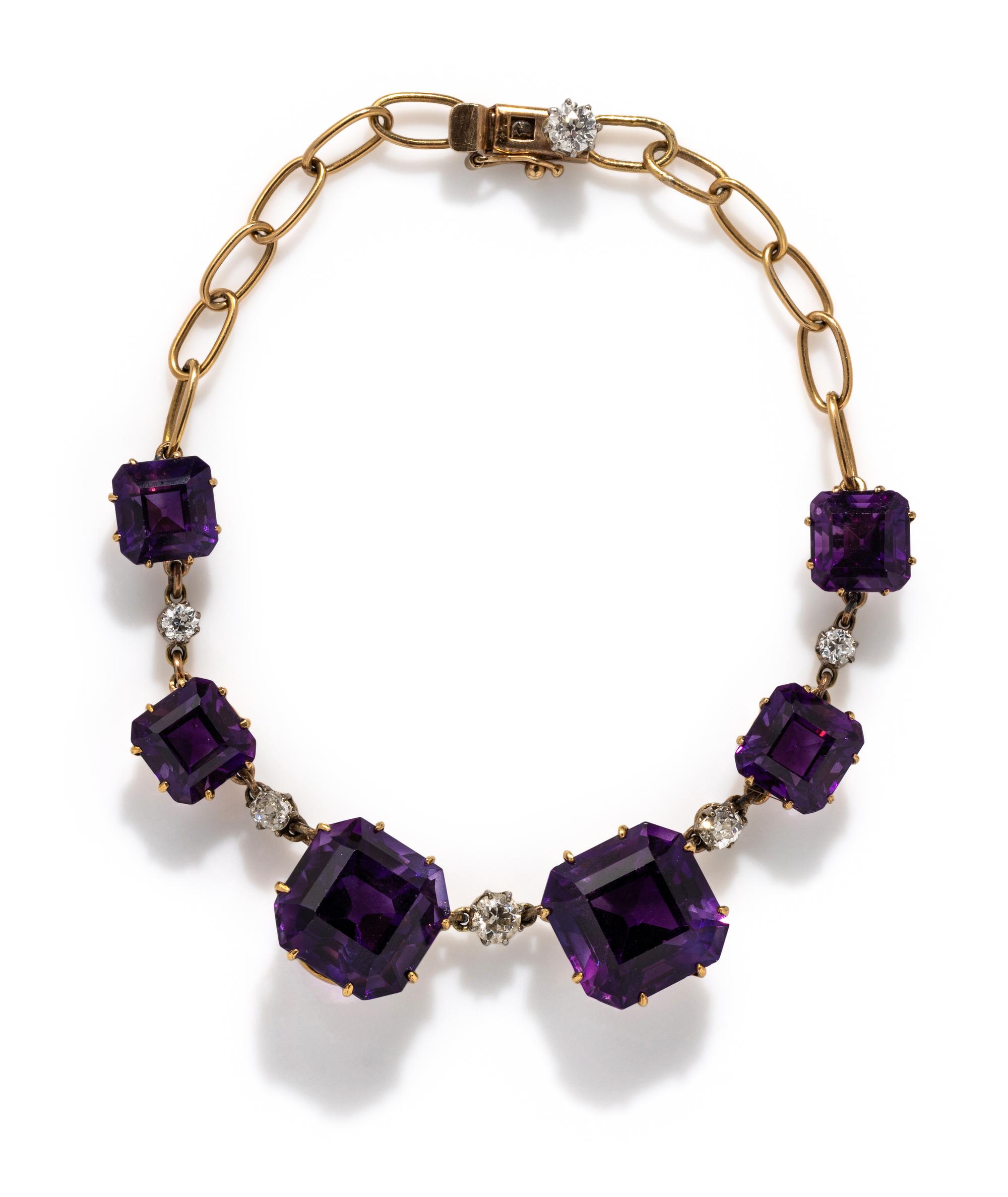 GEORGIAN, YELLOW GOLD, AMETHYST, AND DIAMOND JEWELRY SUITE