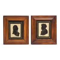 Two Eglomise Profile Silhouette Portraits of Aaron Burr and Benjamin Franklin