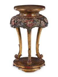A Gilt and Polychrome Lacquered Carved Wood Stand, Huaji