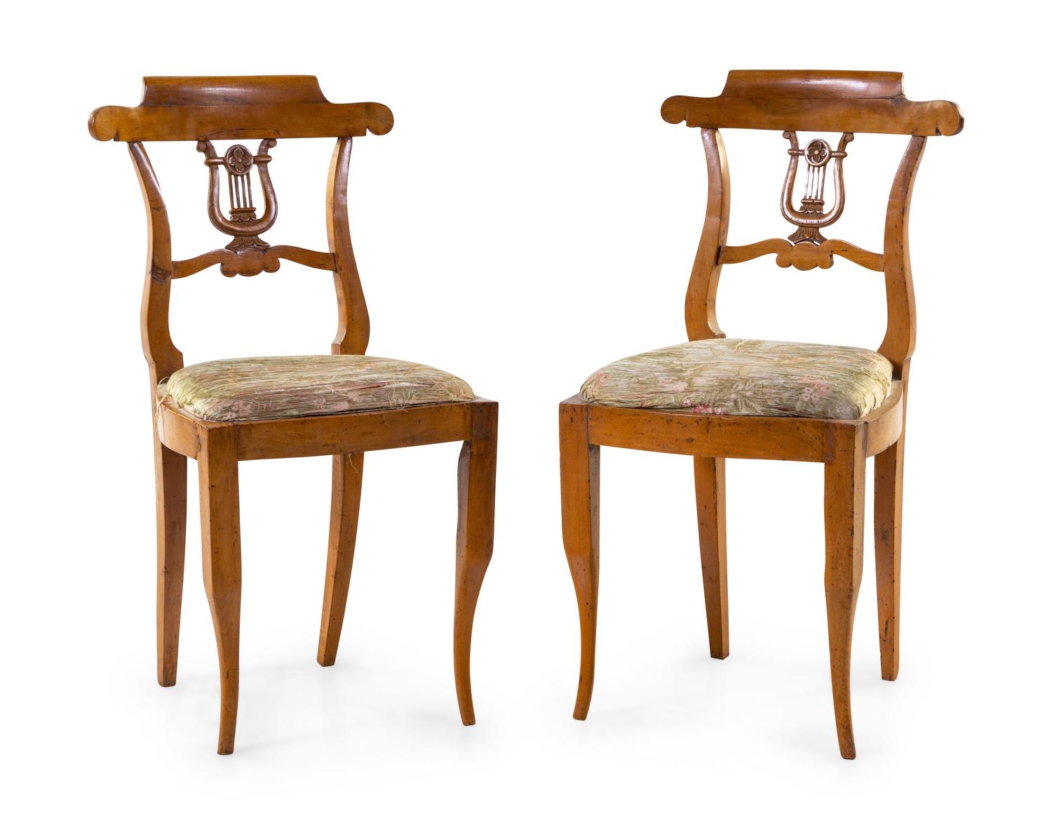 A Pair of Italian Fruitwood Side Chairs