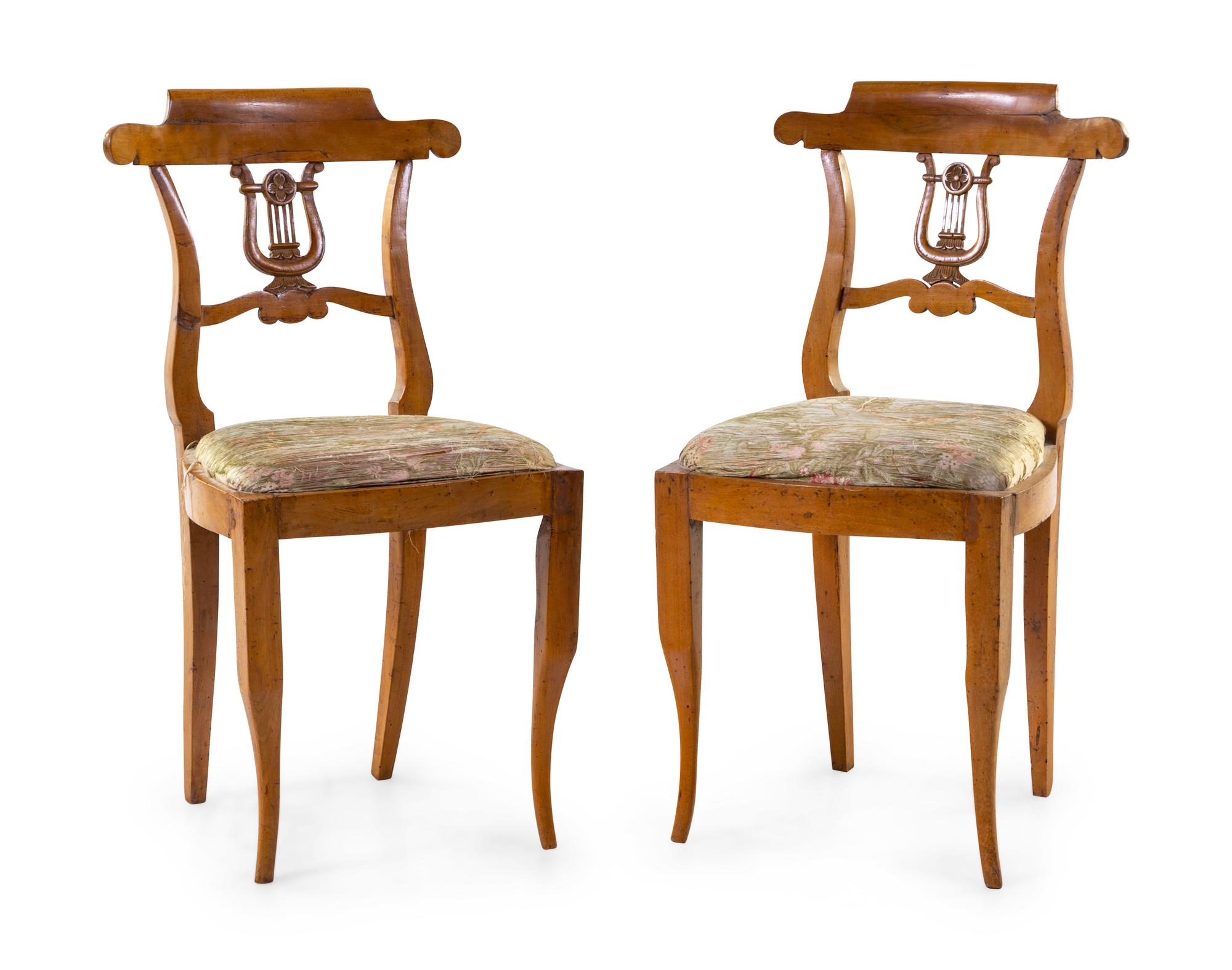 A Pair of Italian Fruitwood Side Chairs