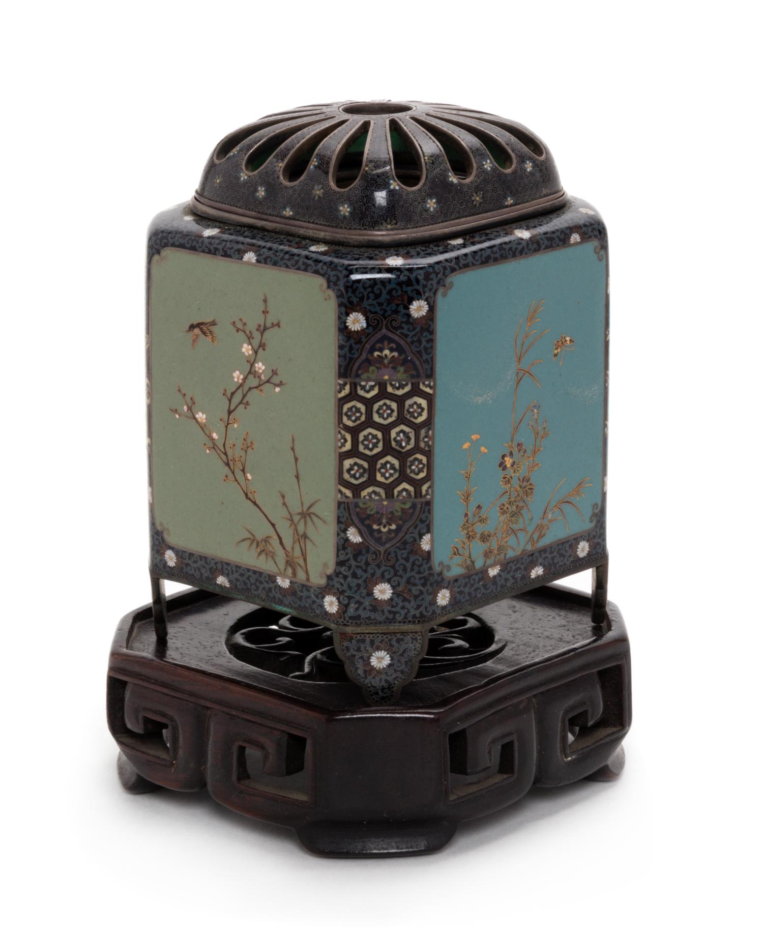 A Japanese Cloisonne Insense Burner and Cover Height 3 1/4 inches. — 19TH CENTURY