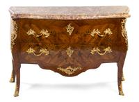 A Louis XV Gilt Bronze Mounted Marquetry Bombe Commode 18TH CENTURY, STAMPED TOPINO JME Height 35 x width 52 x depth 22 inches. — 18TH CENTURY, STAMPED TOPINO JME