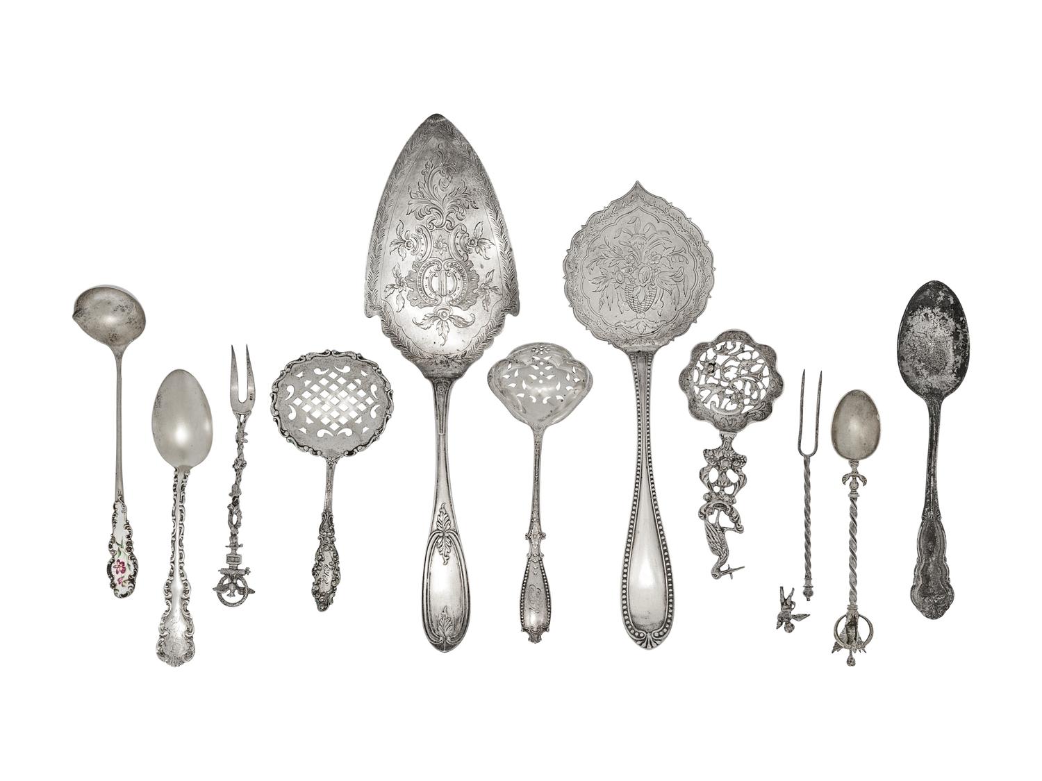 A Group of Silver and Silver-Plate Flatware Articles