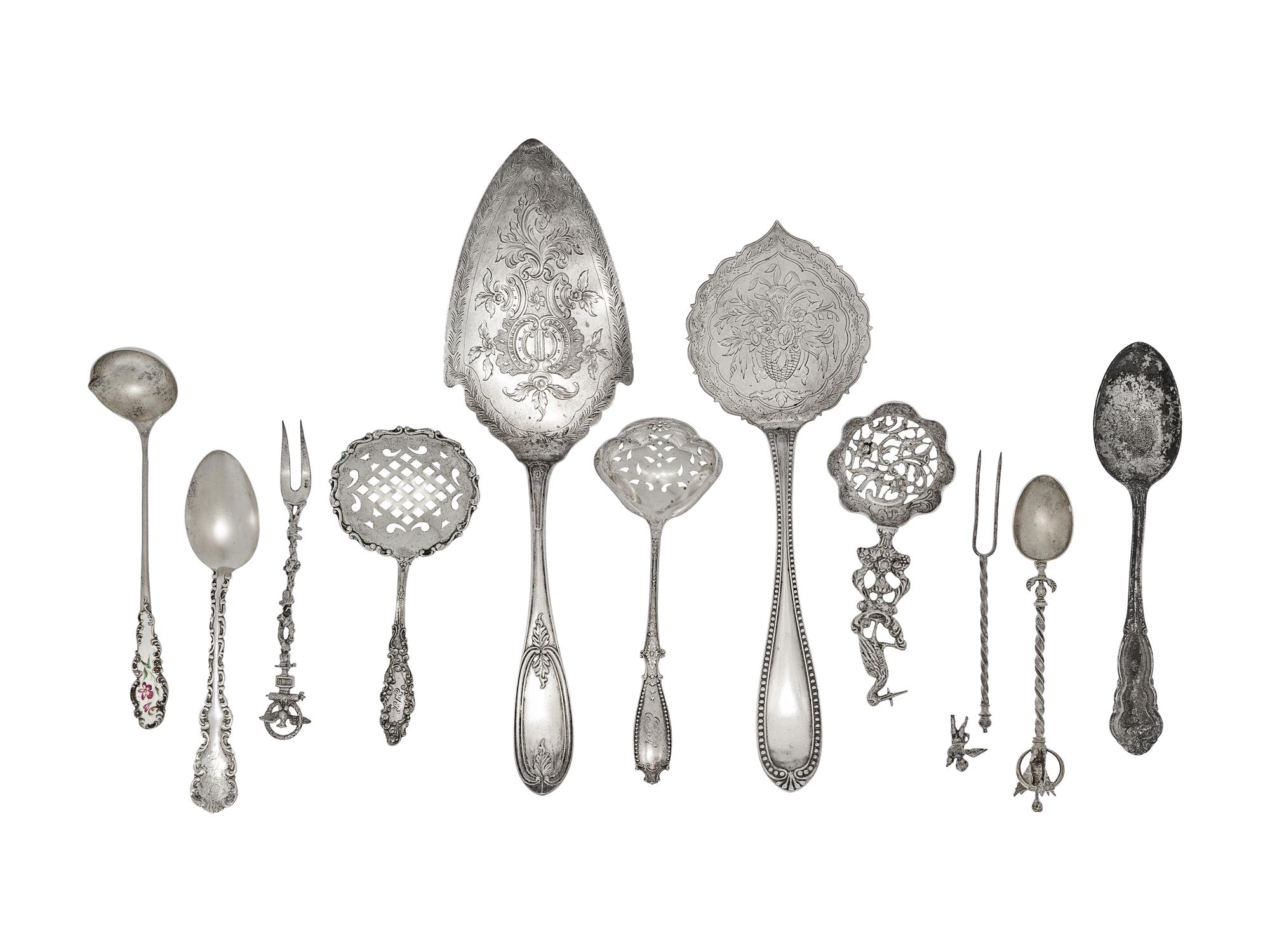 A Group of Silver and Silver-Plate Flatware Articles