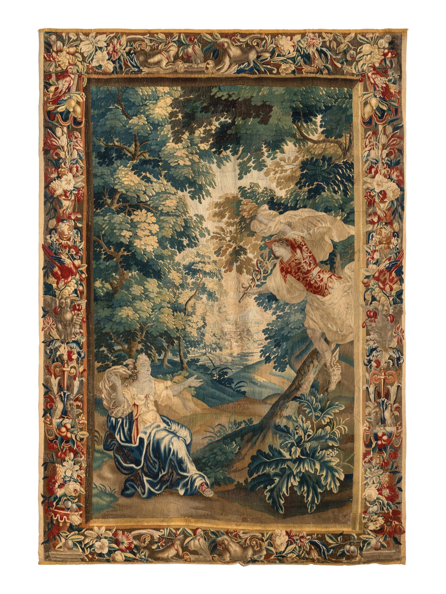 A Brussels Mythological Tapestry Depicting Hermes Holding the Caduceus