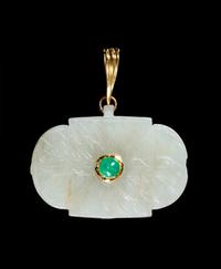 A Chinese Yellow Gold Mounted Jade Pendant