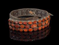 An Ottoman/Balkan Carnelian Agate, Silver and Leather Belt 18TH/19TH CENTURY Length overall 50 inches. — 18TH/19TH CENTURY
