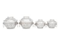 Two Pairs of Chinese Export Silver Covered Bowls