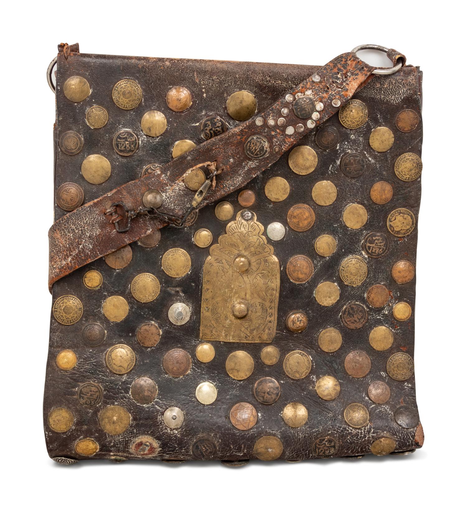 A Middle Eastern Coin Applied Leather Bag
