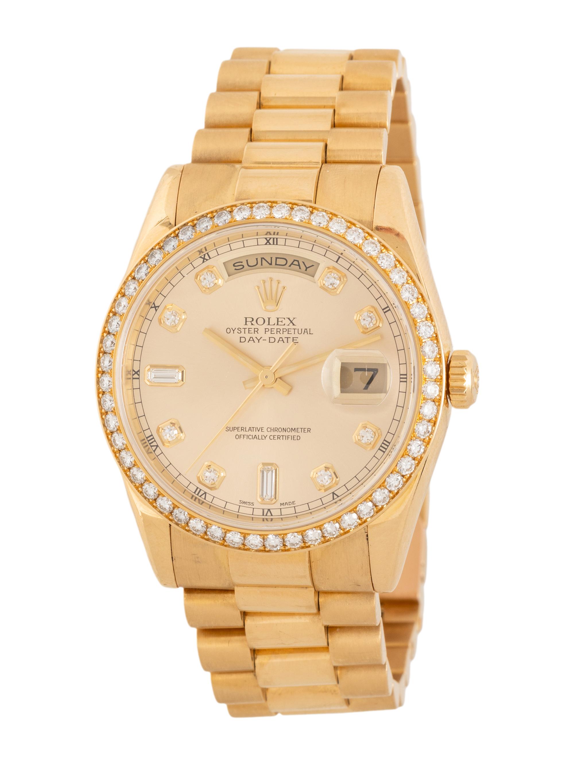 ROLEX, REF. 118348 18K YELLOW GOLD 'OYSTER PERPETUAL DAY-DATE' DIAMOND DIAL & BEZEL WATCH