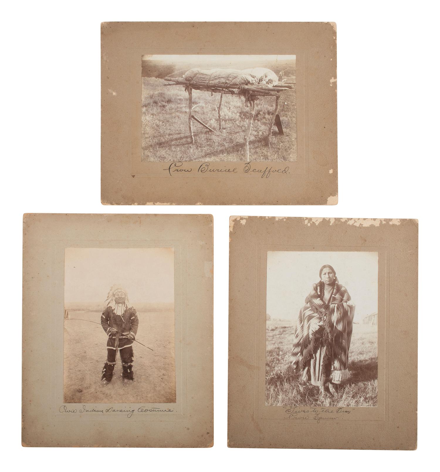 [NATIVE AMERICANS]. A group of 10 photographs of the Custer Battlefield and Crow Indians, incl. Chief "Two Moons" and "Curly."
