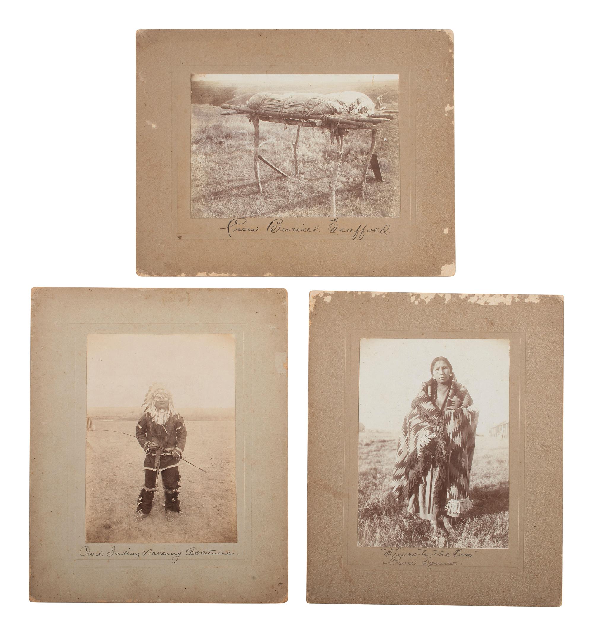 [NATIVE AMERICANS]. A group of 10 photographs of the Custer Battlefield and Crow Indians, incl. Chief "Two Moons" and "Curly."